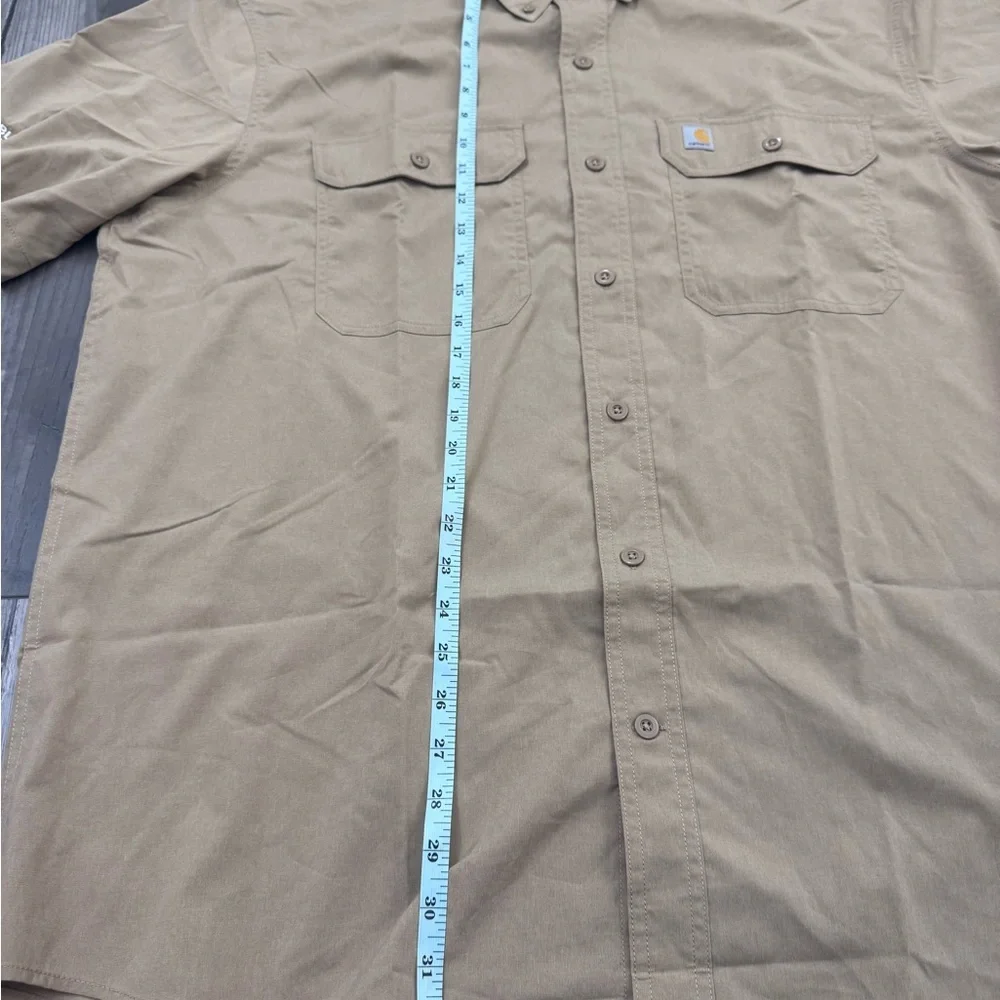 Carhartt Men's Button Up Work Shirt Beige Short Sleeve Relaxed Pockets XL